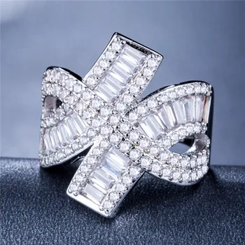 

Huitan Luxury Eternity Ring with Special Knot Design Clear CZ Micro Pave Romantic Lover Gift Jewelry Women Fashion Party Rings