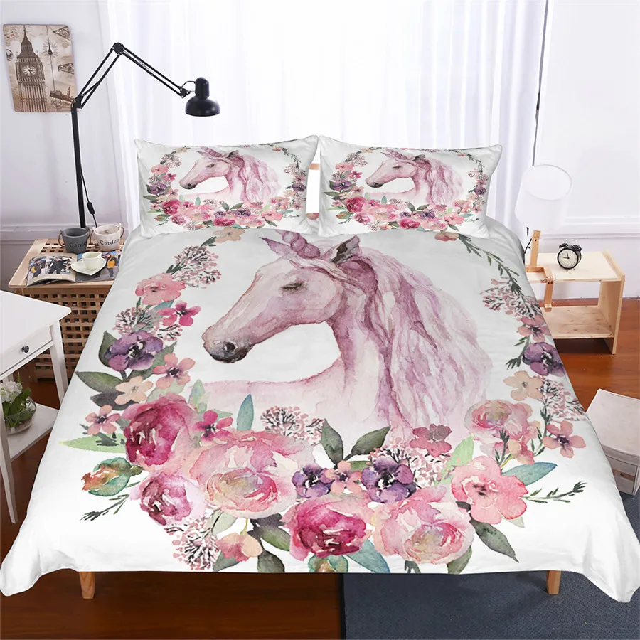 

Bedding Set 3D Printed Duvet Cover Bed Set Unicorn Home Textiles for Adults Lifelike Bedclothes with Pillowcase #DJS17