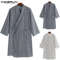 Для мужчин пижамы Халаты печати японское кимоно короткий рукав свободные удобные мягкие модные Для мужчин домашний халат S-5XL INCERUN