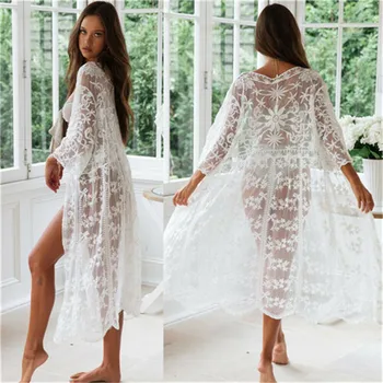 

Summer new Womens Tops And Blouses New Women Lace Kimono Beach Cardigan Bikini Cover Up Wrap Beachwear Long Sleeve V-neck