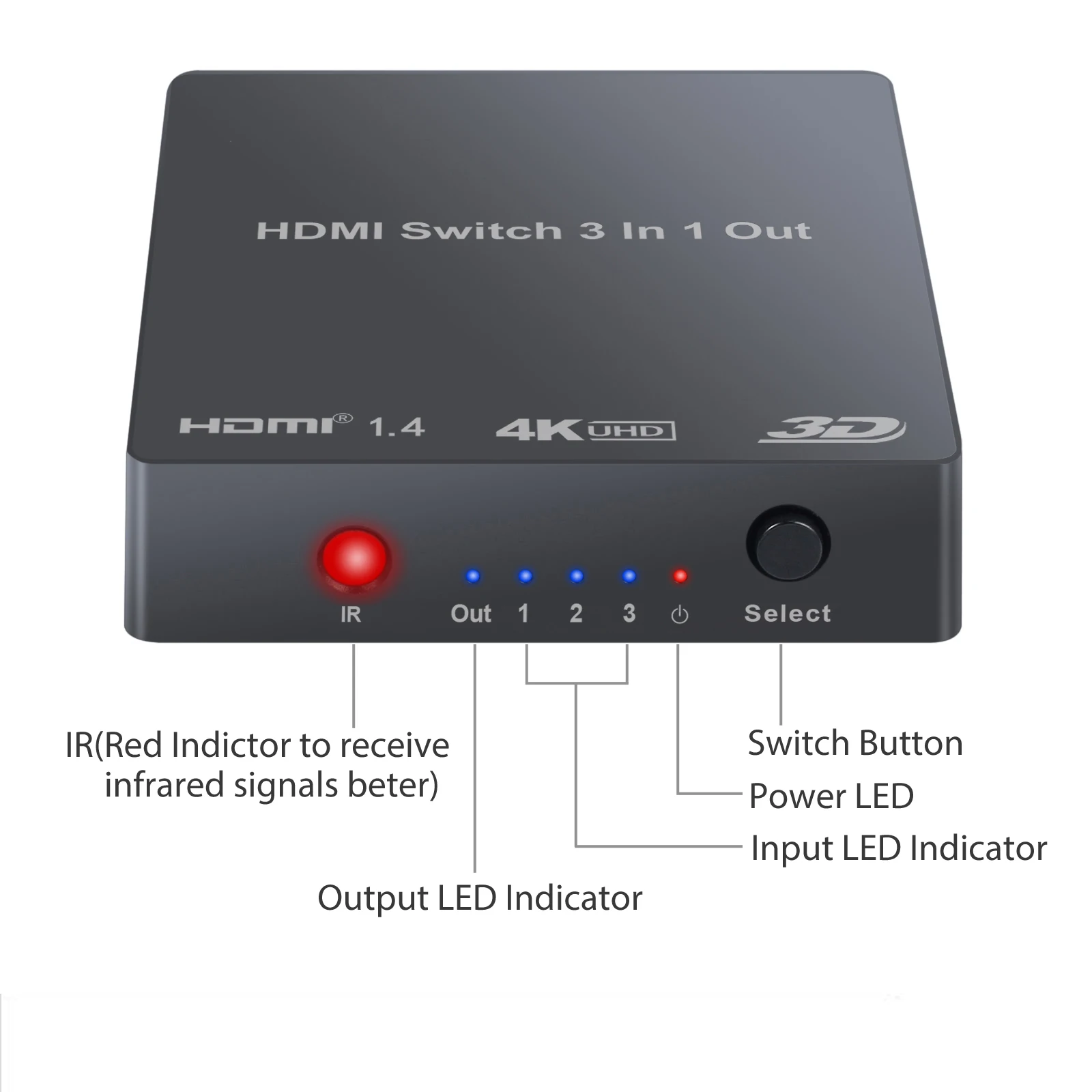 ESYNiC 3 Порт HDMI коммутатор Поддержка 4 K 3D концентратор в 1 с ИК пультом