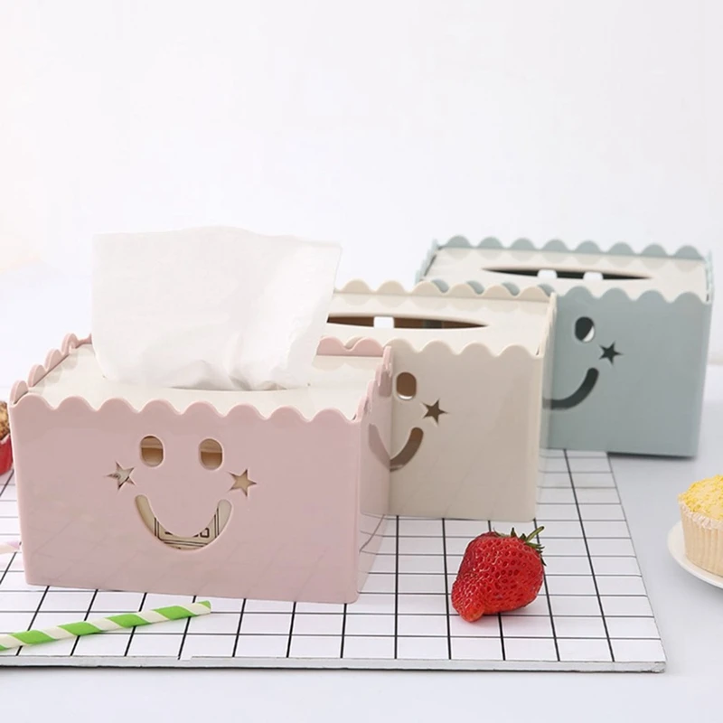 Коробка для салфеток со смайликом, Одноцветный держатель для салфеток, бумажный держатель квадратной формы, пластиковый чехол для салфеток для дома, кухни, бумажный держатель, коробка для хранения