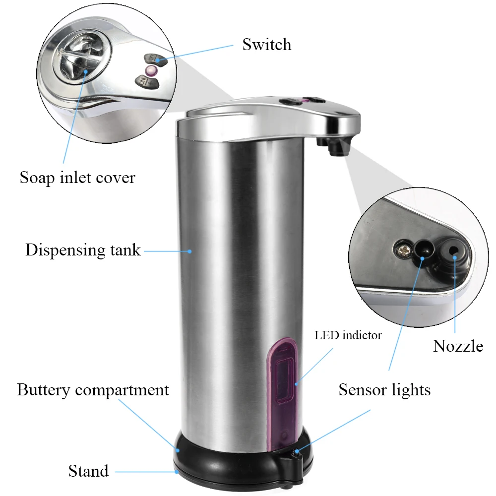 

Household Automatic Liquid Soap Dispenser Stainless Steel Touchless Sensor Pump Shower Kitchen Soap Bottle for Bath