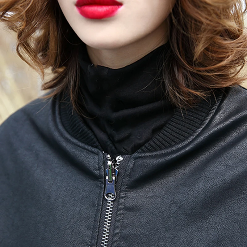 Noir Femme Éclair Printemps Pièce Col Cuir Longues Hiver À En Le384 Plaid Montant eam Black Manteau Lâche Manches Fermeture 2019 2 Faux Spliced Poches q4Ixw5P
