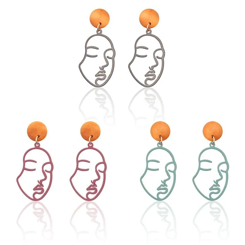 

New Arrival Abstract Stylish Hollow Out Face Dangle Earrings For Women Girls Statement Drop Earrings Multicolor Double Face