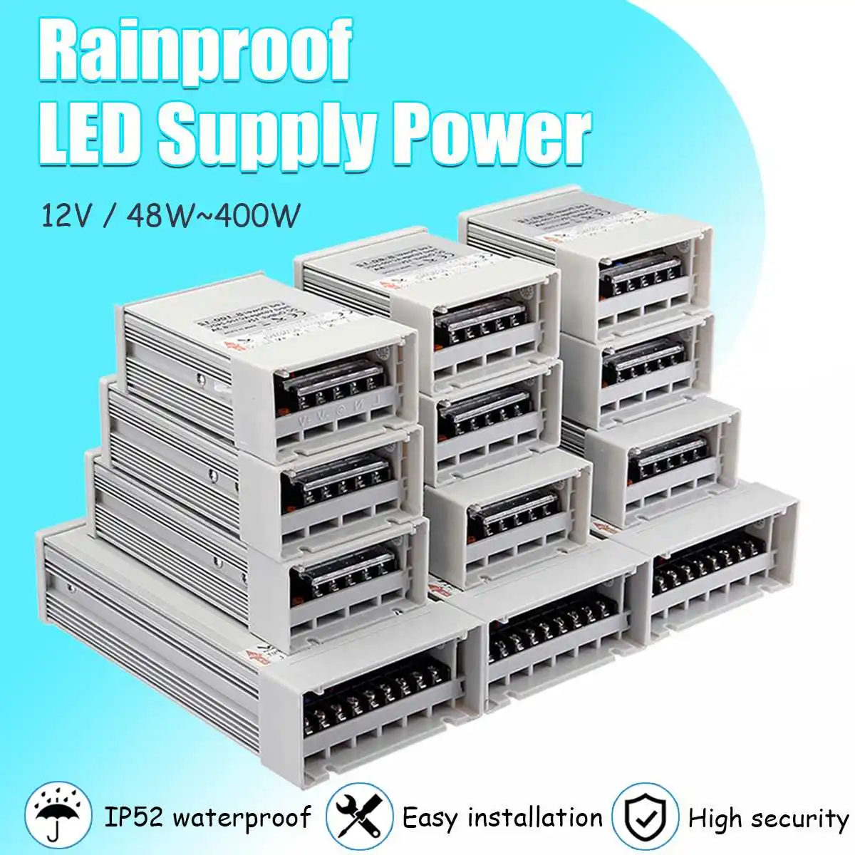 

AC 110-220V to DC 12V 48-400W LED Switching Power Supply Transformer Strip Light Outdoor Rainproof Power Supply Driver