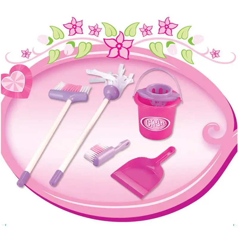 Детские игрушки для ролевых игр, набор для уборки, розовая Метла/швабра/ведро/совок/щетка для очистки, набор игрушек для обучения