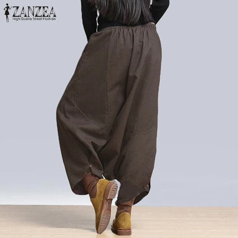 Goede ZANZEA Vrouwen Elastische Taille Drop Kruis Harembroek Casual Solid Losse Broek Vrouwelijke Hip Hop Broek Baggy Lange Pantalon Plus