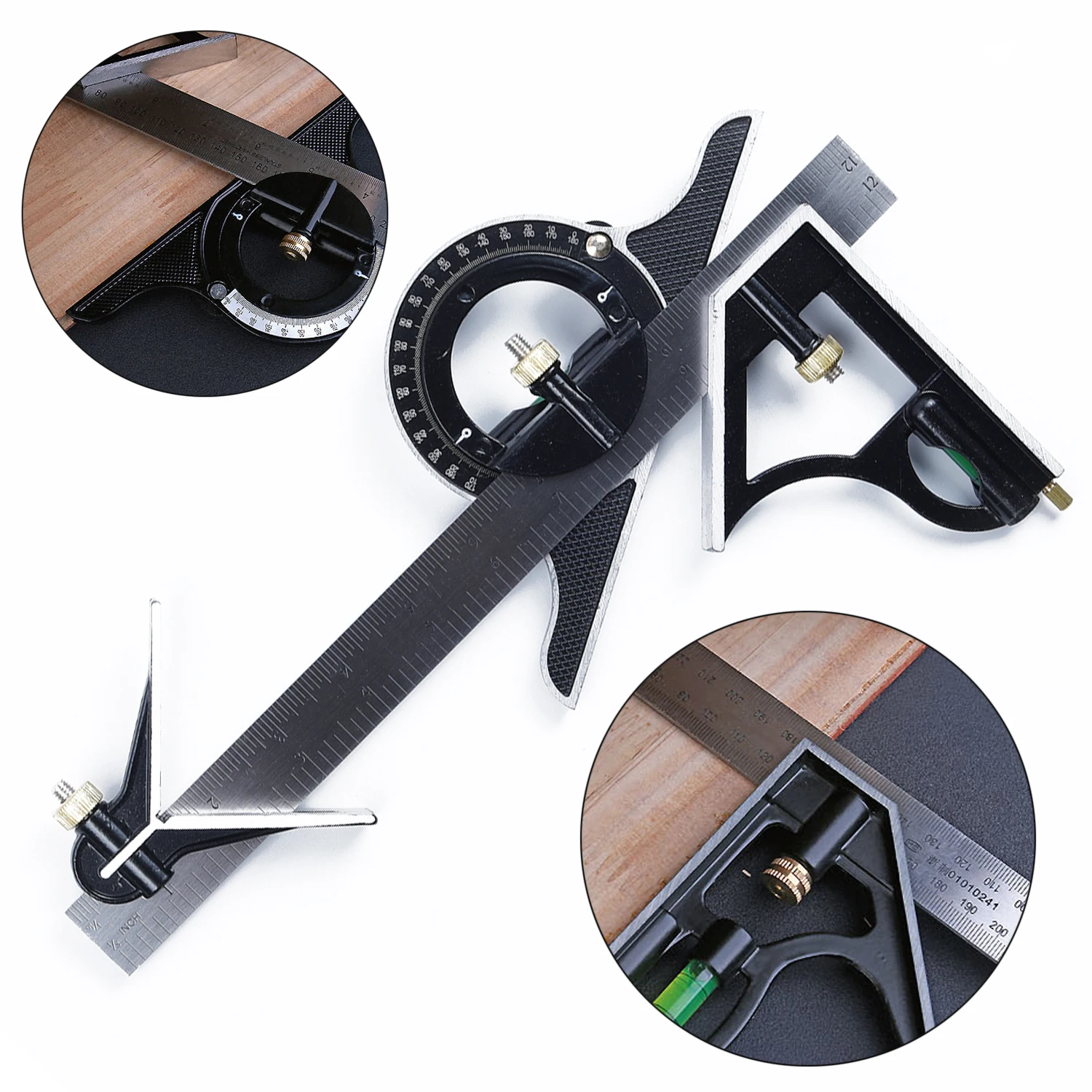 

30cm SAE Professional Carpenter Tools Metric Stainless Steel Combination Square & Protractor Multi-function Measuring Tool
