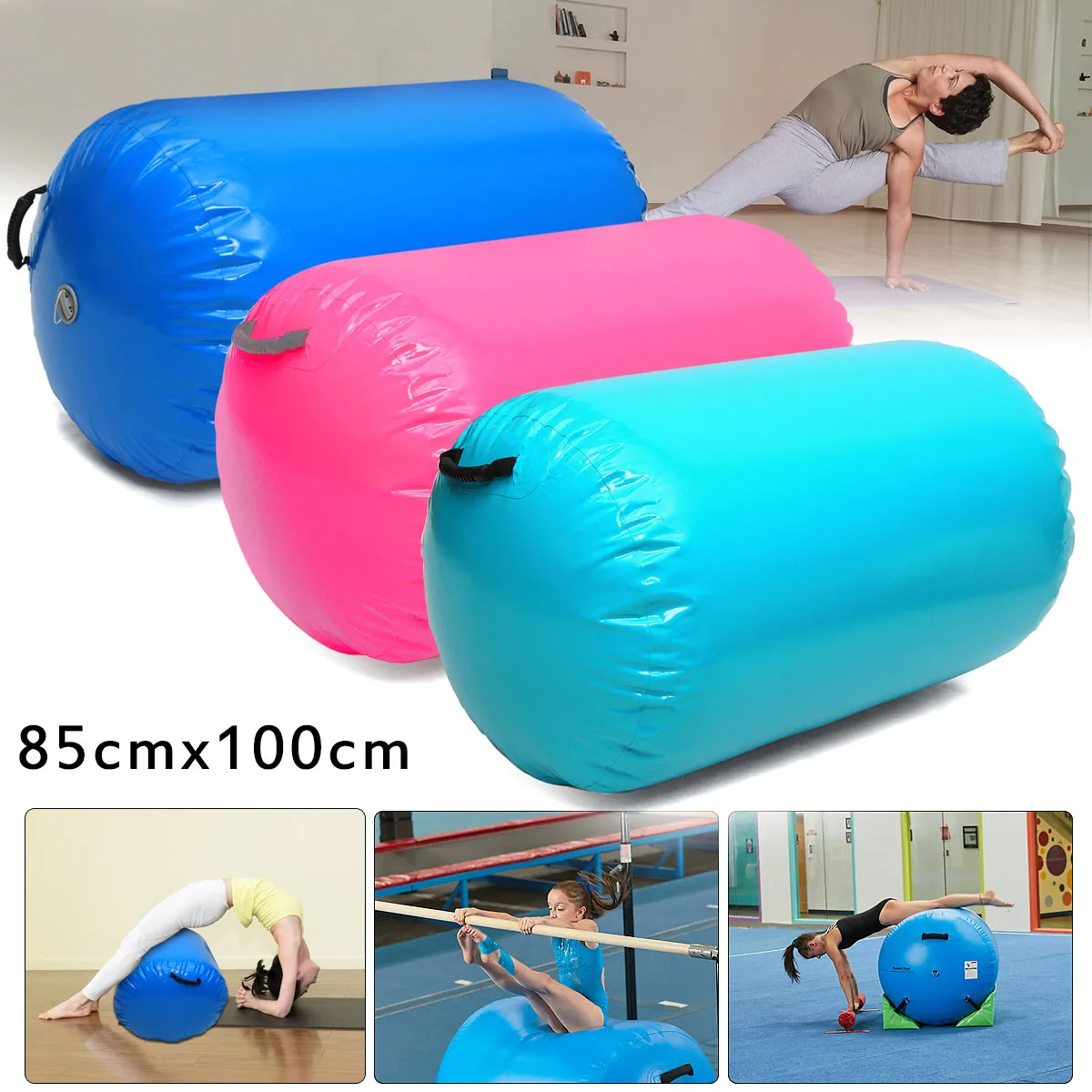 85x100cm Inflatable Custom PVC Gymnastics Gym Air Mat Floor Home Gymnastics Exercise Inflatable Air Round Column Tumbling Mat