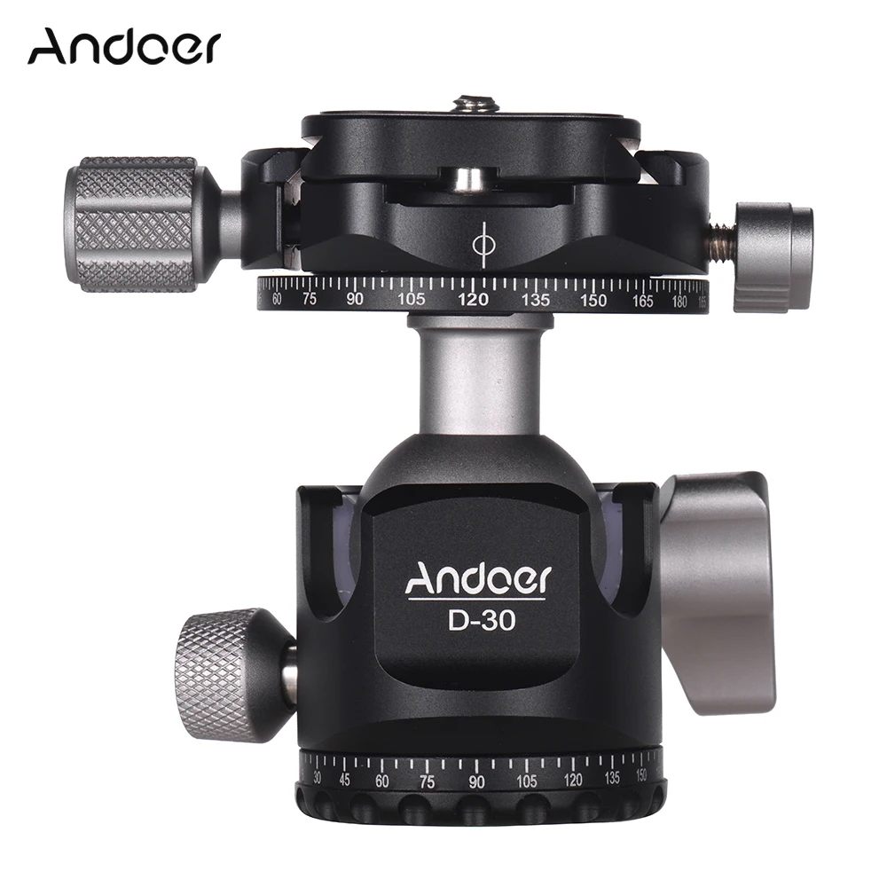 

Andoer D-30 Professional Double Panoramic Head CNC Machining Ball Head for Tripod Monopod DSLR ILDC Cameras Max Load 18kg