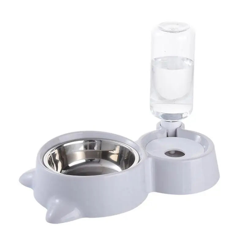 

Pet Supplies Dog Bowl 2 In 1 PP Stainless Steel Automatic Water Dispenser Feeder Drinker Cat Ears Shaped Bowl Food Container