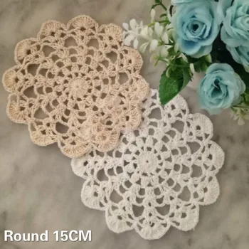 

15CM Round Vintage Handmade Crochet Doilies Cotton Lace Christmas Table Placemat Wedding Party Coffee Mug Coaster Decor Pad Mat