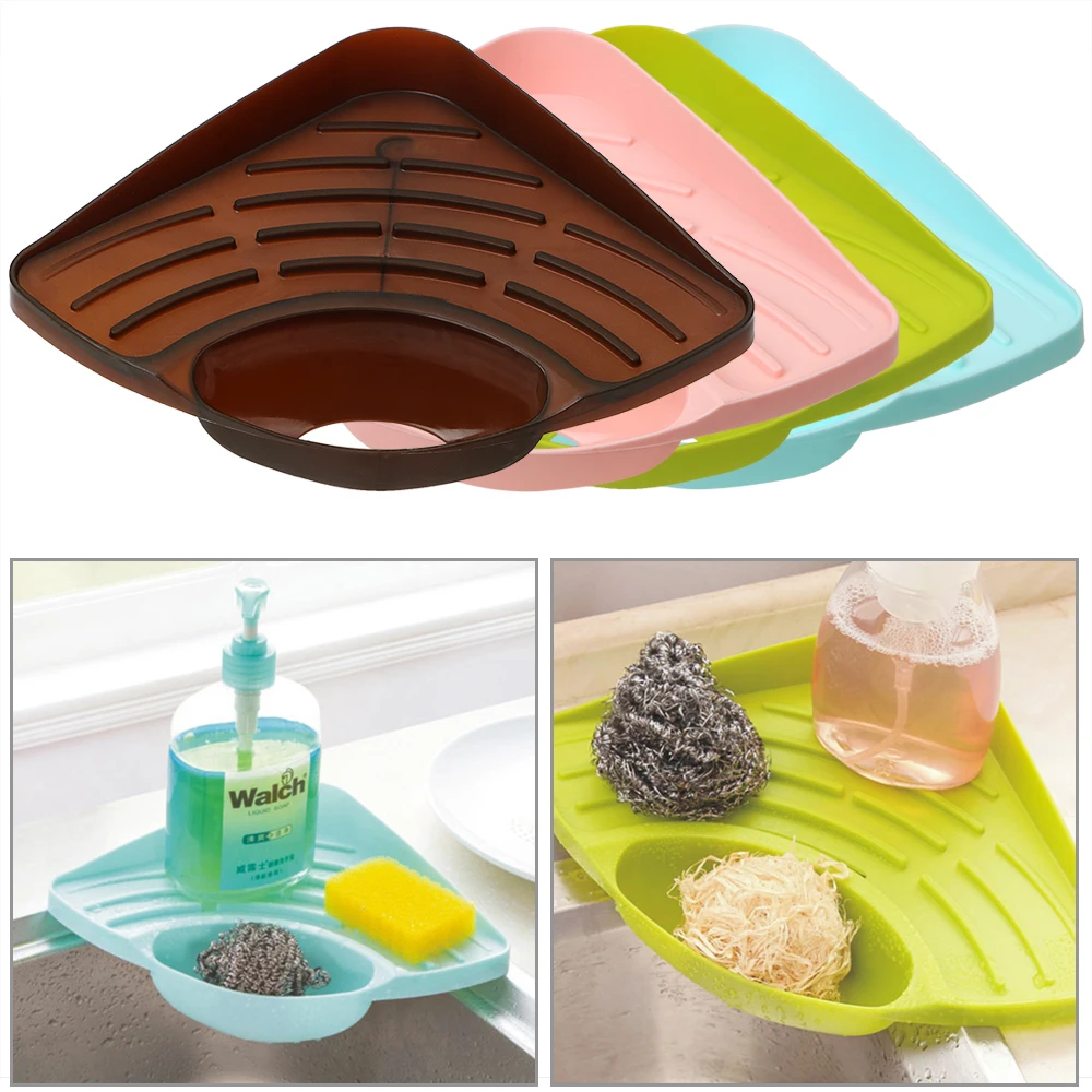 

Kitchen Organizer Storage Racks Triangular Sink Rack Sink Soap Shelf Sink Sponge Stand with Sucker Kitchen Accessory