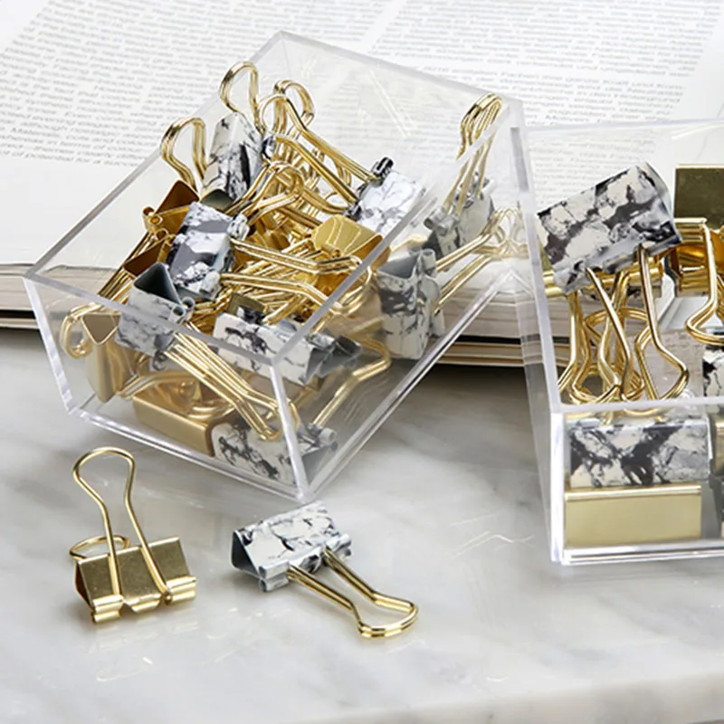 

Hot sale NEVER Marble Binder Clips Gold Clips document Paper Clips with Clip Holder Fashion Office Accessories School Supplies