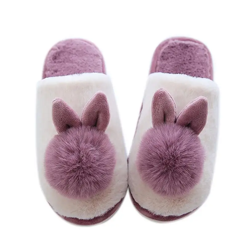 

Women Cotton Slippers Floor Shoes Homewear Imitation Rabbit Hair Indoor Cotton Mop Cute Non-slip Winter Slippers Girl Gift