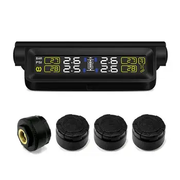 

2019 TPMS Tire Pressure Smart Car Monitoring System USB Cable Solar Power TFT Display Tyre Pressure External Sensor Auto Alarm