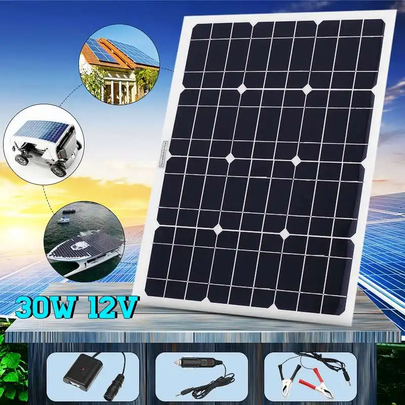 

30W Solar Panel 12V USB Monocrystalline Solar Panel with Car Charger for Outdoor Camping Emergency Light Waterproof