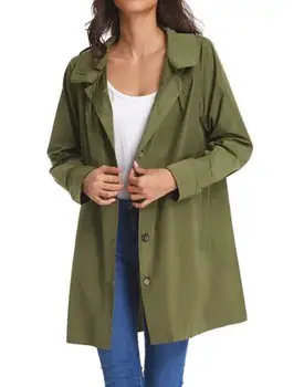 

Ladies Casual Solid Button Lapel Collar Long Coat Outwear Women Autumn Long Sleeve Hooded Trench