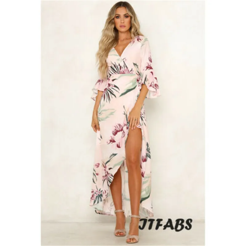 

2019 Summer Long Dresses Clothes Floral Print Boho Beach Dress Tunic Maxi Dress Women Evening Party Dresses Sundress Vestidos