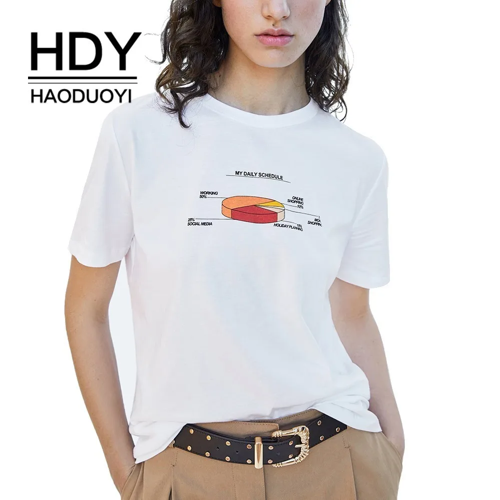 HDY Haoduoyi 2019 Женская летняя белая футболка с модным принтом свободного кроя