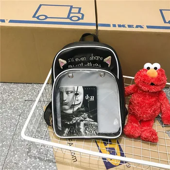 

PVC Transparent Backpack Women Harajuku School Bags for Teenage Girls Cartoon Cat Ita Bag Ulzzang Ladies Candy Color Backpacks
