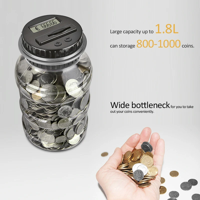 Digital Coin Piggy Bank Saving Jar Large Coin Counter Box with LCD Display⭐ 