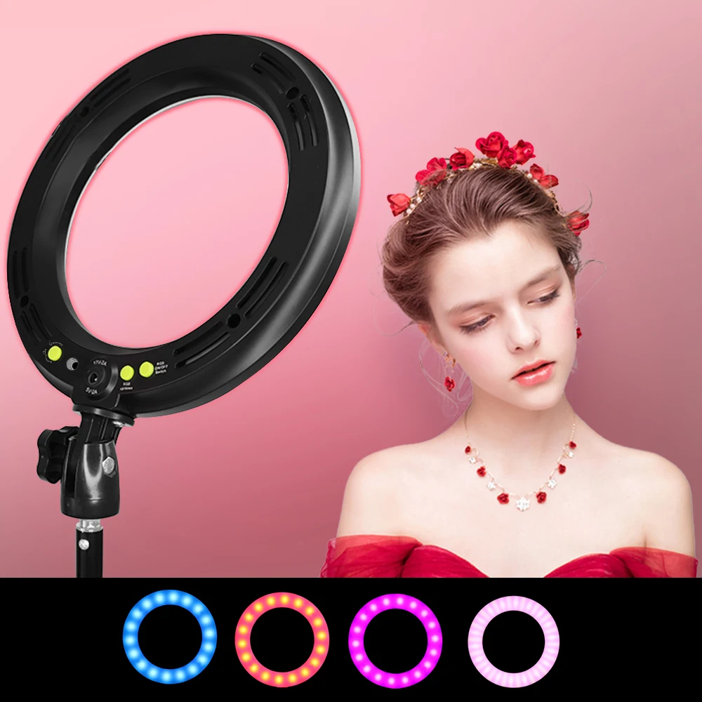 video light Portable 10 Inch LED Ring Light photographic lighting with Adjustable Tripod Stand Phone Clamp 3200-6500K CRI>83 RGB