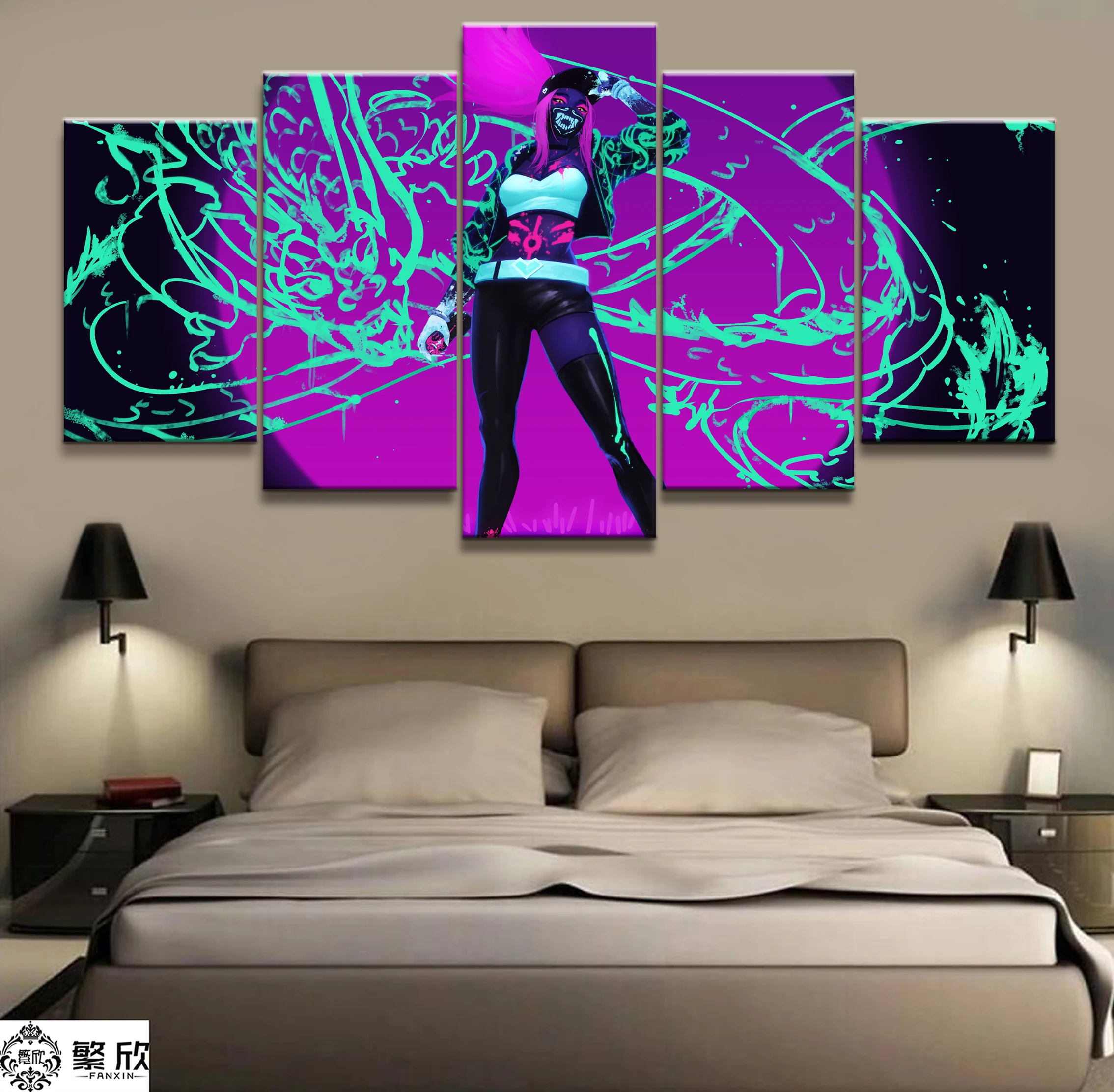 

Home Decor Modular Canvas Picture 5 Piece Akali K/DA League of Legends LOL Game Painting Poster Wall For Home Canvas Wholesale