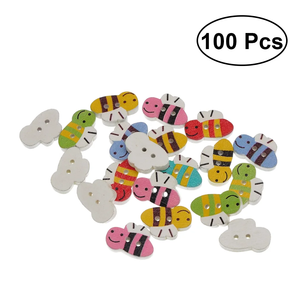 

100 Pcs Wooden Chic Cute Bee Buttons Sewing Buttons for Kids Scrapbooking DIY Craft Wedding Decoration