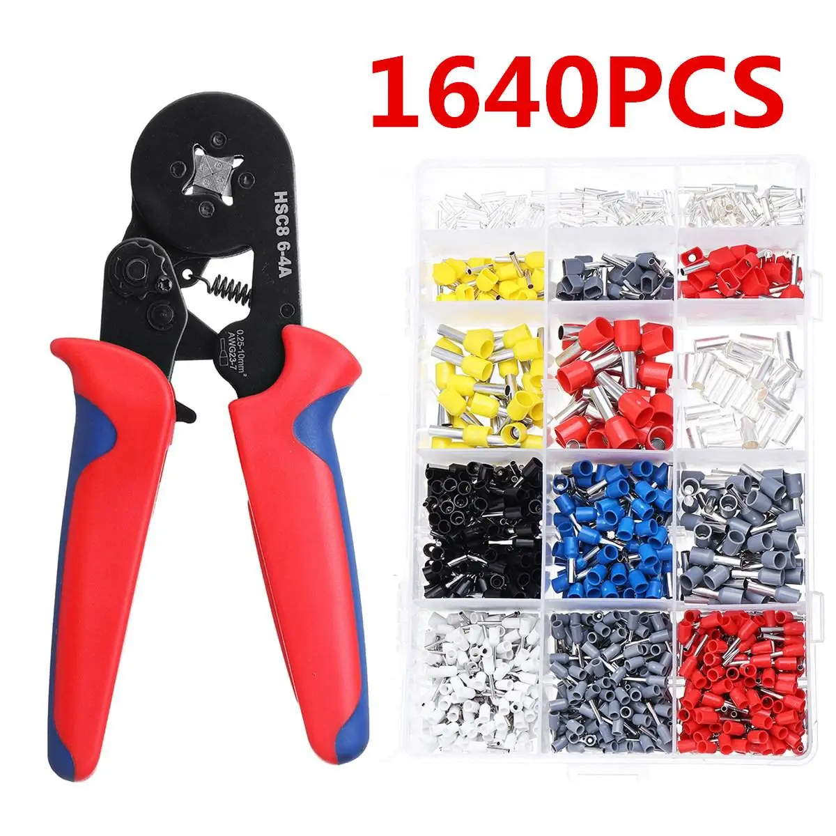 

1640PCS Connector Wire Terminal Kit with 6-4A Crimper Pliers Wire Stripper Tool Crimp Terminals Insulated Cord Pin End Terminal