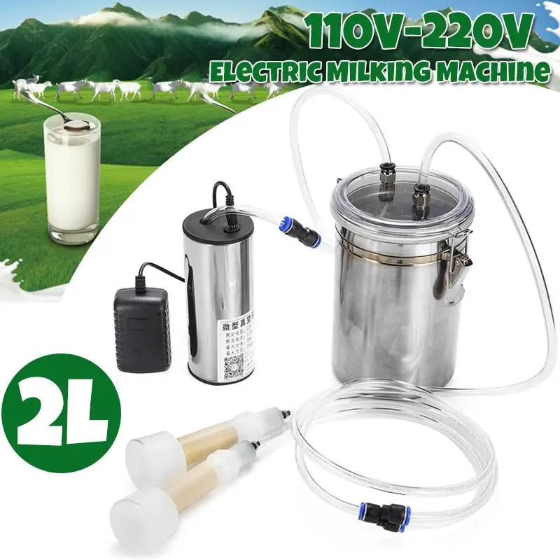 

2L Double Head Portable Electric Milking Machine Farm Milk Vacuum Pump Bucket Milker Sheep Goat Cow 110V-220V EU/US/AU Plug