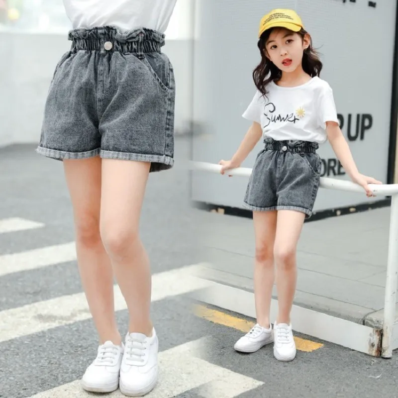 

Children's Clothing 2019 Girls Simple Black Lace High Waist Denim Shorts