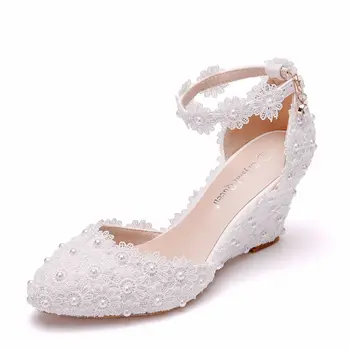 

Sharp slope and lace sandals with a large white lace wedding shoes sandals eBay female