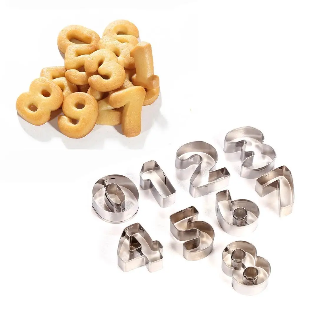 Number Shape Stainless Steel Cookies Tools Digital Baking Cake Mould Set 0 8 1 6cm 6inch Silver | Дом и сад