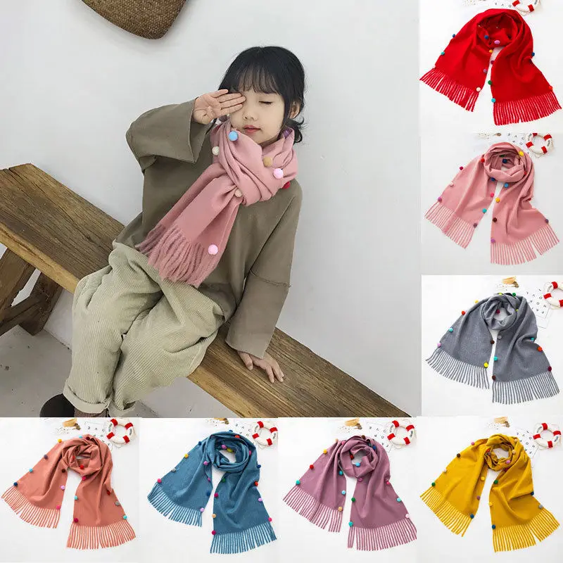 Детский шарф, имитация кашемира, кисточка, многоцветный шар, Осень-зима, для детей ясельного возраста, теплый, милый