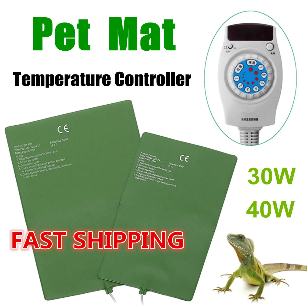 

Reptiles Aquarium Heat Mat Climbing Pet Heating Warm Pads Terrarium Automatic Temp Controller Reptiles Supplies Green 30/40W