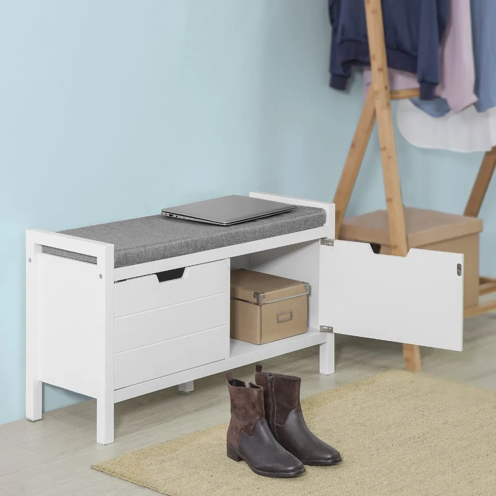 SoBuy® FSR63-W Shoe Bench Rack Cabinet Hallway Storage Bench with Seat Cushion SoBuy® FSR63-W Shoe Bench Rack Cabinet Hallway Storage Bench with Seat Cushion