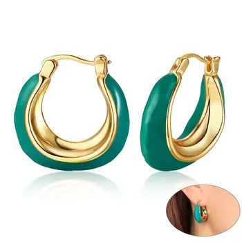 

Women's Colorful Earrings Gold Tone Metal Hoop Earring for Female Best Friends Dating Party brinco Gift