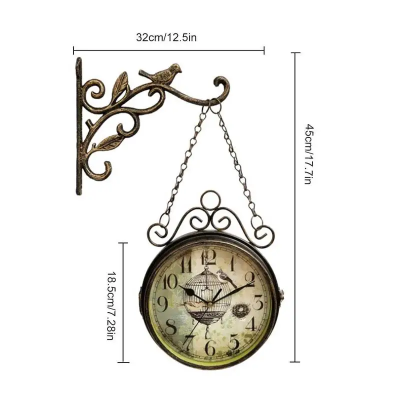 Инновационные Настенные часы-Ретро двухсторонние простые бесшумные кварцевые часы Круглый из кованого железа часы для украшения гостиной