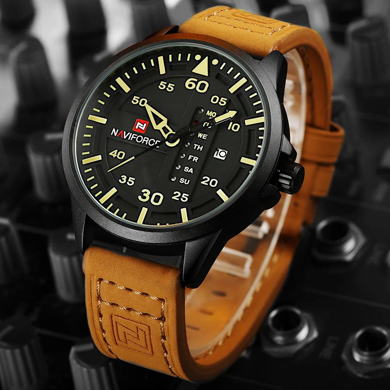 NAVIFORCE Luxury Brand Men Army Military Watches Men's Quartz Date Clock Man Leather Strap Sports W