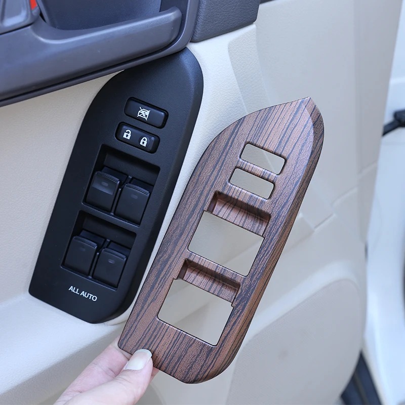 

For Toyota Land Cruiser Prado FJ150 150 2014-2018 Car Accessory Pine Wood Grain ABS Car Window Lift Button Frame Trim for LHD