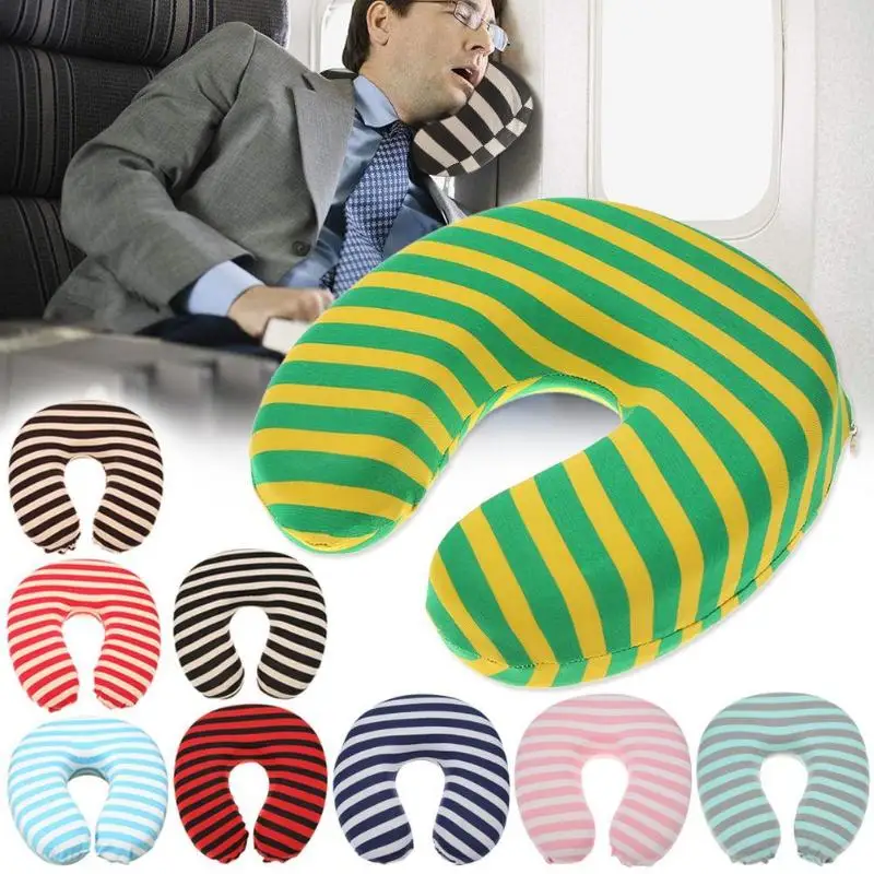 

1PC U Shaped Neck Pillow Slow Rebound Memory Foam Neck Pillow for Airplane Flight Foam Particles Pillow Travel Pillows Stripes