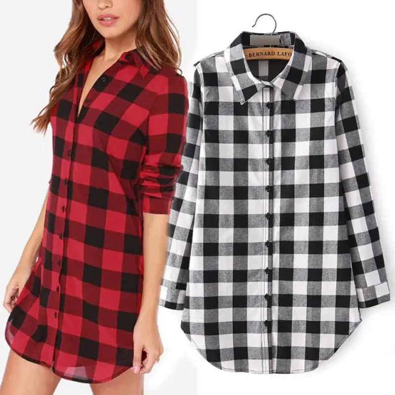 

Women Plaid Oversized Top Blouse Ladies Single Breasted Long Sleeves Turn-down Collar Plaid Shirt Casual Shirt Plus Size