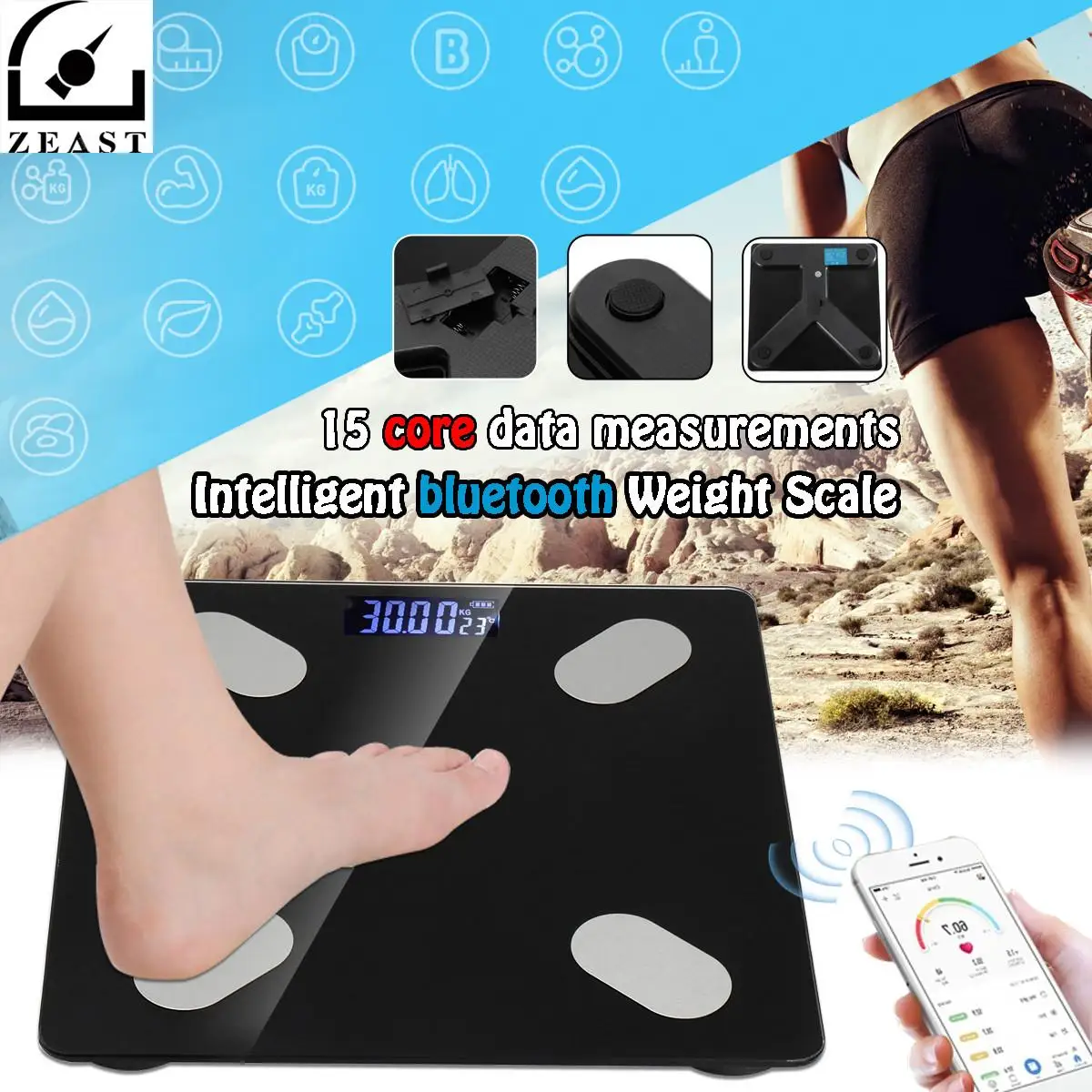 

ZEAST Smart Scales Household Support bluetooth APP Fat Percentage Digital Body Fat Weighing Scale LCD Display 260x260c18mm
