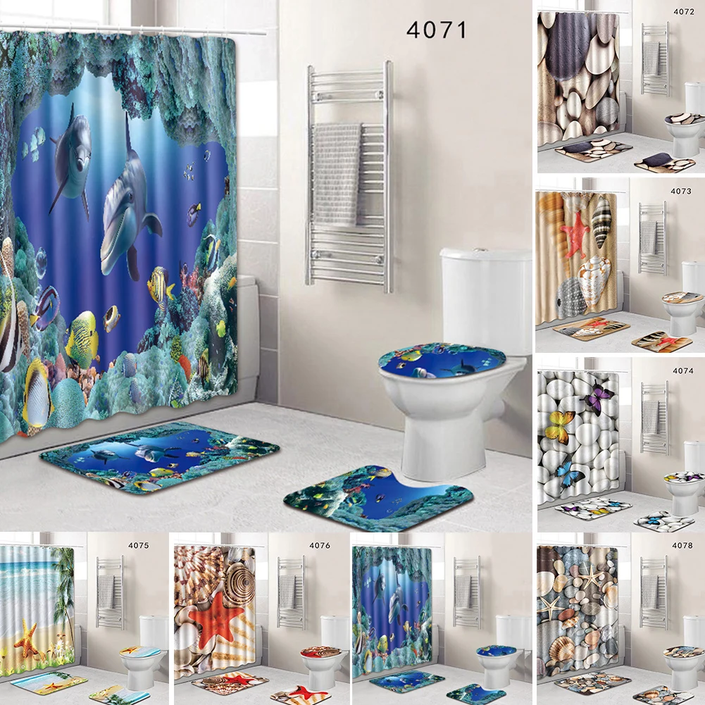 Economici 8 tipi di 4 pz set Anti Slip da Bagno Tappetini s Set Impermeabile Tenda Della Doccia Piedistallo Tappetini Coperchio del Wc Wc Copertura Bagno Zerbino complementi Arredo Casa