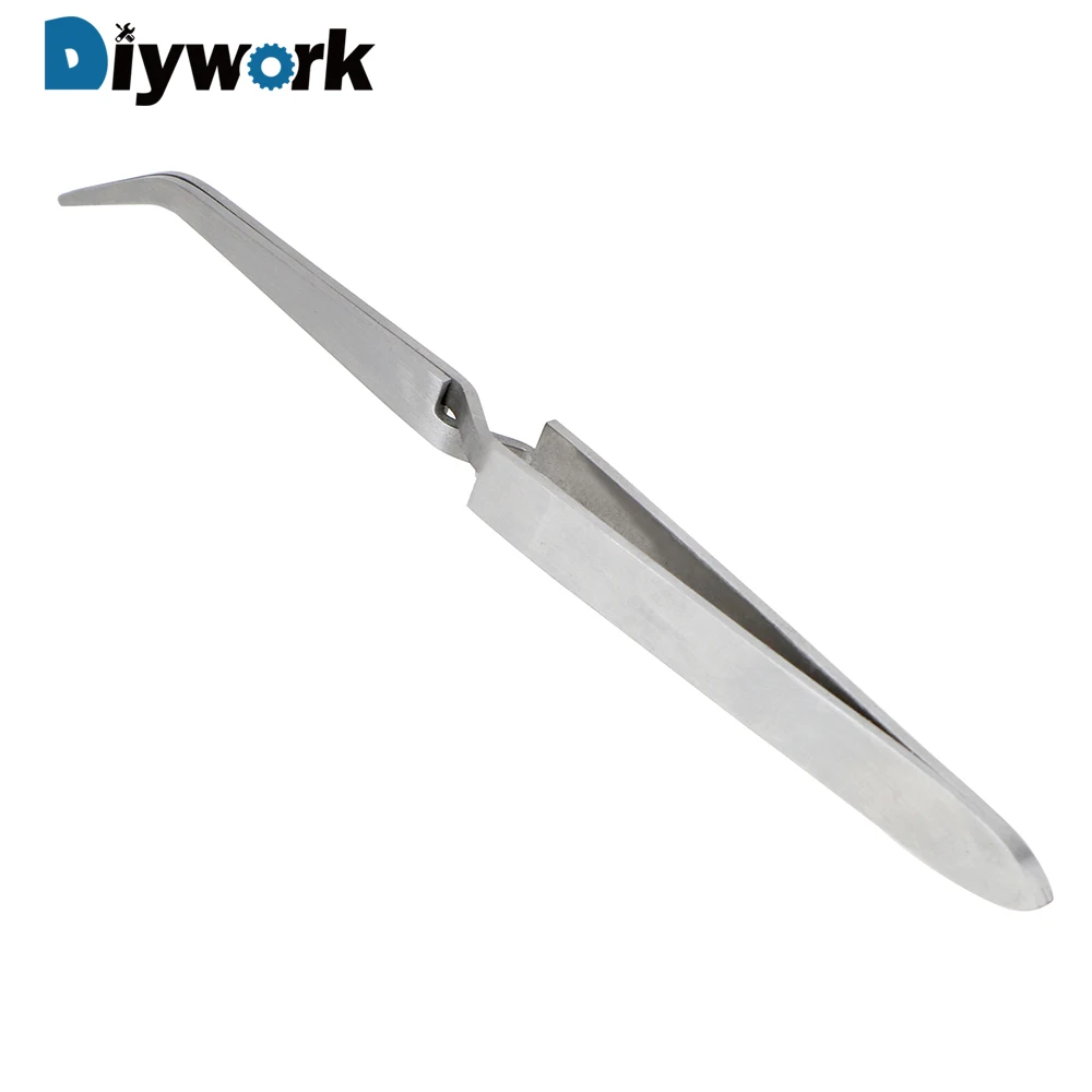 

DIYWORK Acrylic Nail Shaping Tweezers Maintenance Tool Curved Tip Reverse Action Tweezer Stainless Steel Cross Lock 145mm Length