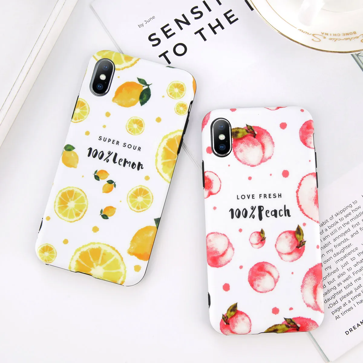 

KJOEW Cute Fruit Pattern Back Cover Soft Silicone Letter Shell Cartoon Speckle Case For iPhone X 6 6S 7 8 Plus Funda Capa Coque