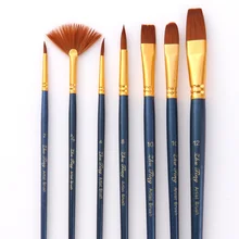 7 шт./лот, разные головки, акварельные кисти для акриловых красок, нейлоновые кисти для художника, набор для масляной гуаши, краски, школьные товары для рукоделия