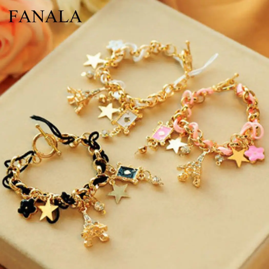 

Bracelets Women Fashion Jewelry Stars Flower Link Chain Casual Buckle Pendant Black Pink White Stars Women Bracelet